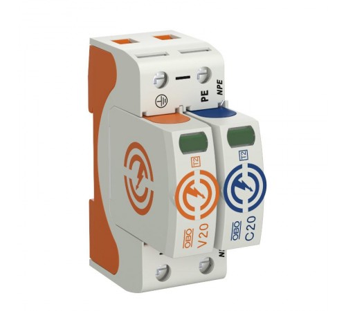 Устройства защиты от импульсных перенапряжений УЗИП для силовых сетей 1+NPE (Класс II), 320 В (V20-1+NPE-320)  5095261  OBO Bettermann