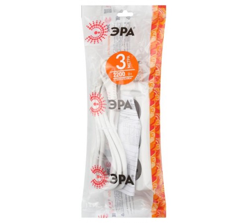 Удлинитель UX-3e-3m c заземлением, 3x0,75мм2, 3гн, 3м  Б0035750  ЭРА