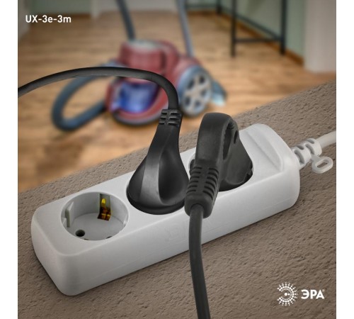 Удлинитель UX-3e-3m c заземлением, 3x0,75мм2, 3гн, 3м  Б0035750  ЭРА