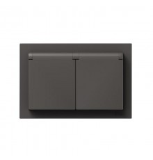 Механизм розетки двойной, 16А, IP44, с заземлением, со шторками, с рамкой, с крышками, мокко Эпика  UP1-SOM-211-44 EKF