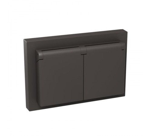 Механизм розетки двойной, 16А, IP44, с заземлением, со шторками, с рамкой, с крышками, мокко Эпика  UP1-SOM-211-44 EKF