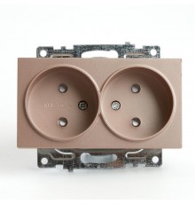 Розетка 2-местная с защитной шторкой (механизм) б/з, 250В, 10А, серия Катрин, GLS10-7113-02, шампань  39597  STEKKER