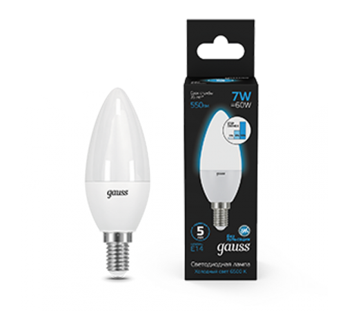 Лампа светодиодная свеча 7W 550lm 6500К E14 шаг. диммирование LED1/10/100  103101307-S  Gauss