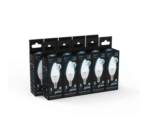 Лампа светодиодная свеча 7W 550lm 6500К E14 шаг. диммирование LED1/10/100  103101307-S  Gauss