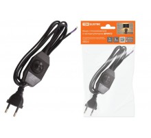 Шнур с плоской вилкой и светорегулятором ШУ05С2 (200Вт, RL) ШВВП 2х0,75мм2 2м. черный  SQ1305-0052  TDM