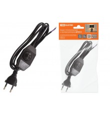 Шнур с плоской вилкой и светорегулятором ШУ05С2 (200Вт, RL) ШВВП 2х0,75мм2 2м. черный  SQ1305-0052  TDM