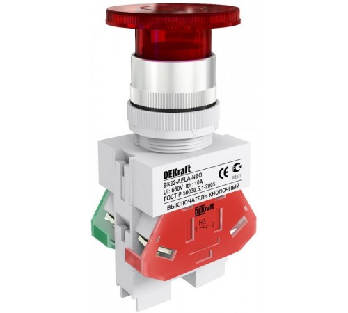 Выкл. кноп. грибок AELA 22 мм Цвет:КРАСНЫЙ неон 2  25030DEK  DEKraft