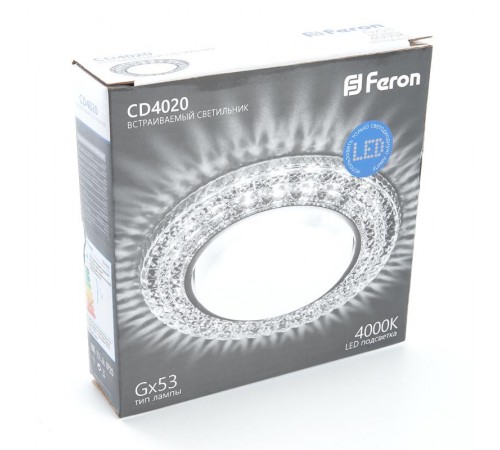 Светильник потолочный встраиваемый под лампу GX53 CD4020 20LED*2835 SMD 4000K, 15W GX53, без лампы, прозрачный, хром  29473  FERON
