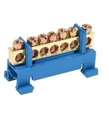 Шина "N" нулевая с синим изолятором тип "Стойка" на DIN-рейку 6x9 мм 7 групп  11-2352  REXANT