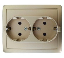 Simon 15 Шампань Розетка двойная с/з Schuko, винт. зажим, 16А 250В  1590456-034  Simon