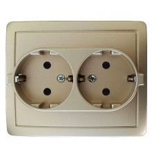 Simon 15 Шампань Розетка двойная с/з Schuko, винт. зажим, 16А 250В  1590456-034  Simon