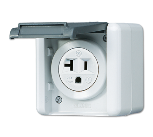 USA-стандарт NEMA, 2 полюса + заземление, 20А 125V~; для накладного монтажа  821-20USW  Jung