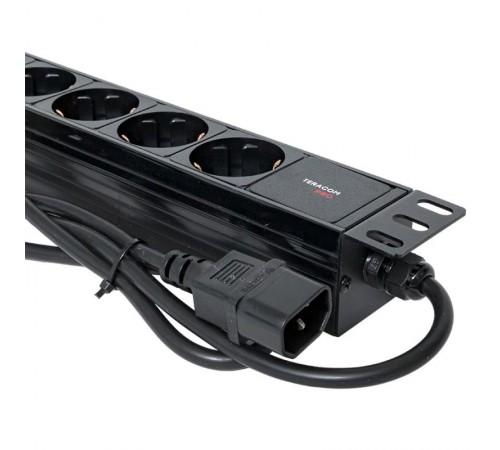 Блок розеток PDU TERACOM PRO 19" 1U 10А/250В 9 розеток Schuko 2 м 3x1,5 мм2 вилка C14  TRP-HPD-PL-10A-9SH-2MC14  EKF