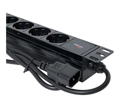 Блок розеток PDU TERACOM PRO 19" 1U 10А/250В 9 розеток Schuko 2 м 3x1,5 мм2 вилка C14  TRP-HPD-PL-10A-9SH-2MC14  EKF