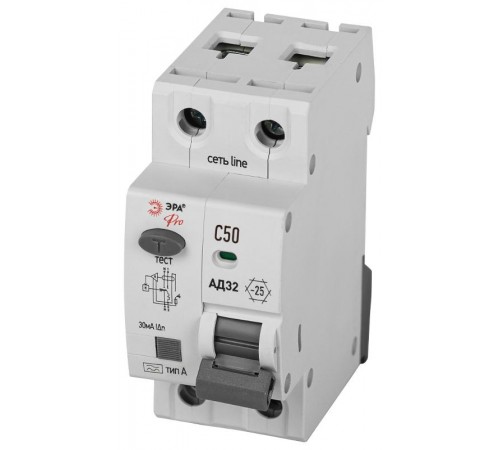 АВДТ 4,5кА  PRO D32E2C50А30 АД-32 электронное 1P+N C50 30мА тип А   Б0057389  ЭРА