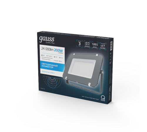 Прожектор светодиодный Qplus 200W 24000lm 6500K 175-265V IP65 графитовый LED 1/2  690511200  Gauss