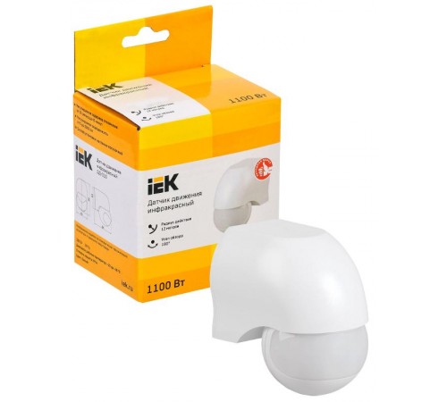 Датчик движения ДД 010 белый, макс. нагрузка 1100Вт, угол обзора 180град., дальность 10м, IP44,  LDD10-010-1100-001  IEK