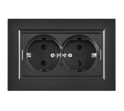 BRITE Розетка 2-местная с заземлением с защитными шторками плоская 16А в сборе РСшПл12-3-БрЧ черный   BR-R28-16-K02-F  IEK