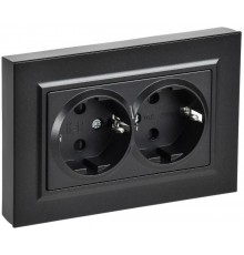 BRITE Розетка 2-местная с заземлением с защитными шторками плоская 16А в сборе РСшПл12-3-БрЧ черный   BR-R28-16-K02-F  IEK