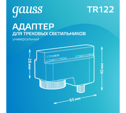 Адаптер питания для подключения светильников к трековой системе к сети черный  TR122  Gauss