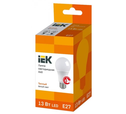 Лампа светодиодная LED 13Вт Е27 230В 3000К ECO А60 груша  LLE-A60-13-230-30-E27  IEK