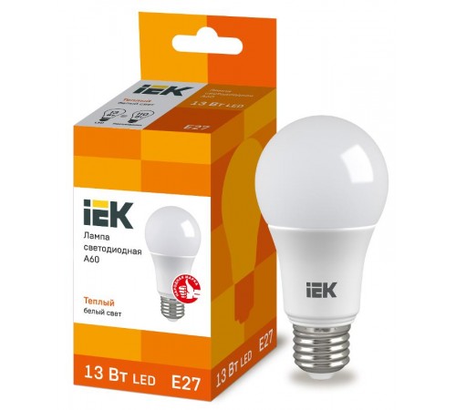 Лампа светодиодная LED 13Вт Е27 230В 3000К ECO А60 груша  LLE-A60-13-230-30-E27  IEK