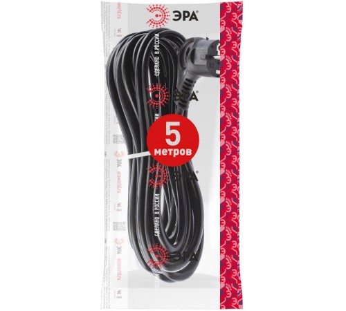 U-3x1-5m-B Шнур питания с вилкой с/з ПВС 3x1 5м черный (50/1000)  Б0048703  ЭРА