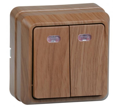 ОКТАВА дуб Выключатель 2-клавишный с индикацией 10А ВС20-2-1-ОД  EVO21-K04-10-DC  GENERICA