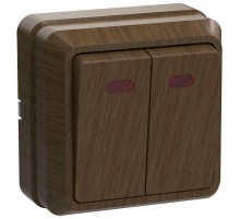 ОКТАВА дуб Выключатель 2-клавишный с индикацией 10А ВС20-2-1-ОД  EVO21-K04-10-DC  GENERICA