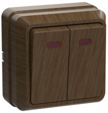 ОКТАВА дуб Выключатель 2-клавишный с индикацией 10А ВС20-2-1-ОД  EVO21-K04-10-DC  GENERICA