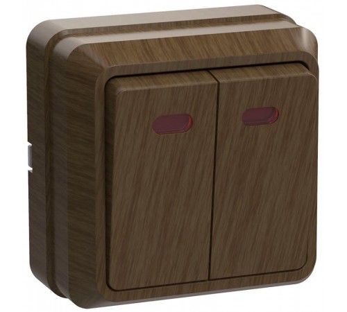 ОКТАВА дуб Выключатель 2-клавишный с индикацией 10А ВС20-2-1-ОД  EVO21-K04-10-DC  GENERICA
