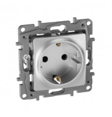 Etika Алюминий Розетка с заземлением со шторками, винтовые клеммы, 16А, 250 В  672422  Legrand