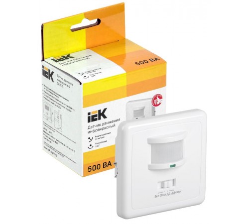 Датчик движения ДД 035 белый, макс. нагрузка 500Вт, угол обзора 140град., дальность 12м, IP20,  LDD12-035-500-001  IEK