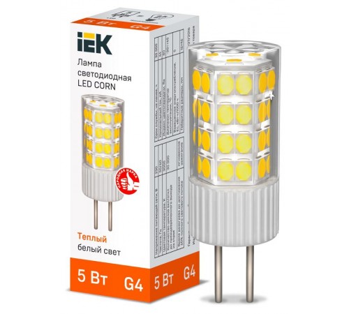 Лампа светодиодная CORN капсула 5Вт 230В 3000К керамика G4   LLE-CORN-5-230-30-G4  IEK