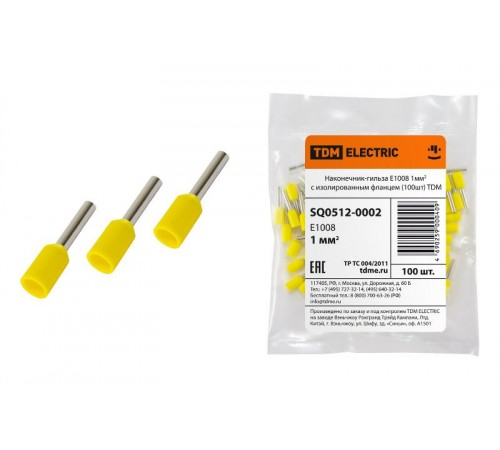 Наконечник-гильза Е1008 1мм2 с изолированным фланцем (100шт)   SQ0512-0002  TDM
