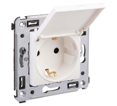 Розетка с крышкой в стену, 2P+E, с з/ш, "Avanti", "Белое облако"  4400013  DKC