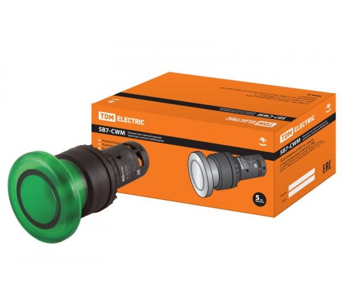 Кнопка грибовидная SB7-CWM31-24V(LED) d35мм 1з зеленая  SQ0746-0050  TDM