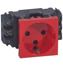 Розетка Mosaic 2М 2P+Т нем.стд. с МЕХ. блок.(красн)  077621  Legrand