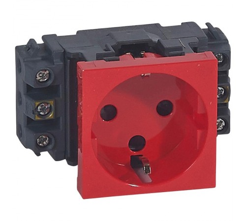 Розетка Mosaic 2М 2P+Т нем.стд. с МЕХ. блок.(красн)  077621  Legrand