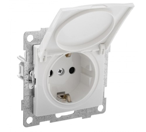 Bravo Розетка 1-ой с/з с з/ш и крышкой,СУ , 16А, 250В, белый  С10Р91-001  GUSI Electric