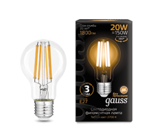 Лампа светодиодная Filament А60 20W 1800lm 2700К Е27 LED  102902120  Gauss