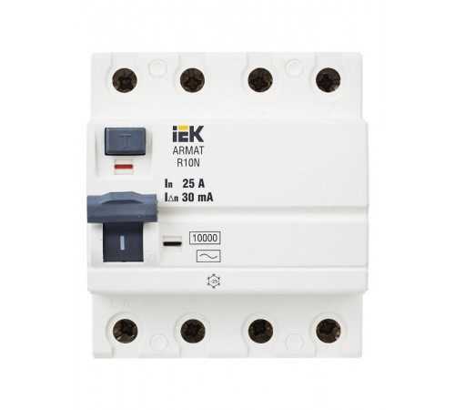 Выключатель дифференциальный (УЗО) R10N 4P 25А 30мА тип AC ARMAT  AR-R10N-4-025C030  IEK