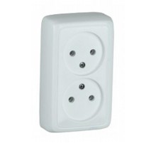 Розетка открытой установки, двухместная, с изолирующей пластиной, цвет белый  РА16-143  HEGEL