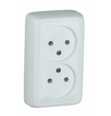 Розетка открытой установки, двухместная, с изолирующей пластиной, цвет белый  РА16-143  HEGEL