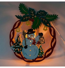 Фигура световая  деревянная "Новогодний шар со снеговиком" LT068 , 1 лампа накаливания,22*5*28 см, IP20  26826  FERON