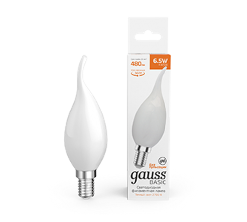 Лампа светодиодная   Basic Filament Свеча на ветру 6,5W 480lm 2700К Е14 milky  LED 1/10/50  1045117  Gauss