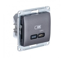 Glossa Графит USB Розетка тип-C 65W высокоскор.заряд. QC PD  GSL001327  SE