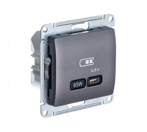 Glossa Графит USB Розетка тип-C 65W высокоскор.заряд. QC PD  GSL001327  SE