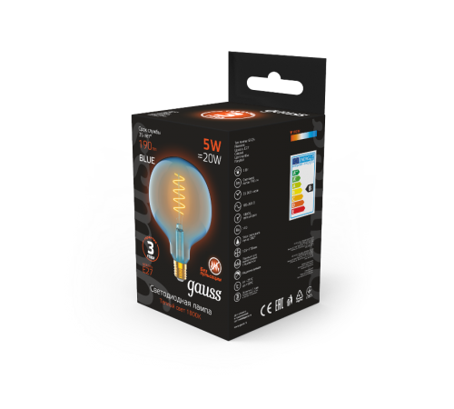 Лампа светодиодная LED Filament Flexible G125-C Sky Blue E27 5W 190lm 1800K 125*178mm 1/10  1013802105  Gauss