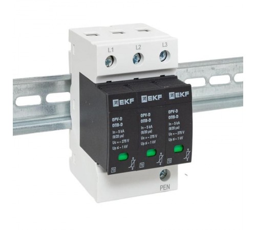 Ограничитель импульсных напряжений серии ОПВ-D/3P In 5кА 230В (с сигнализацией) EKF PROxima  opv-d3  EKF